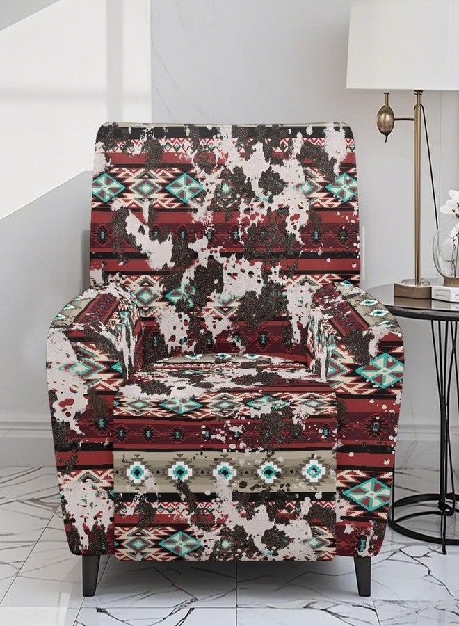 Wanyint Aztec Cow Print Red Cover for Recliner with Foot Rest Washable Couch Cover Reclining 4 Pieces Anti-Slip Lazy Boy Recliner Chair Protector for Pets, Cats, Kids - Image 2